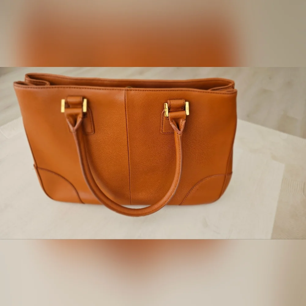 Tory Burch Cognac Leather Tote with Gold Logo
